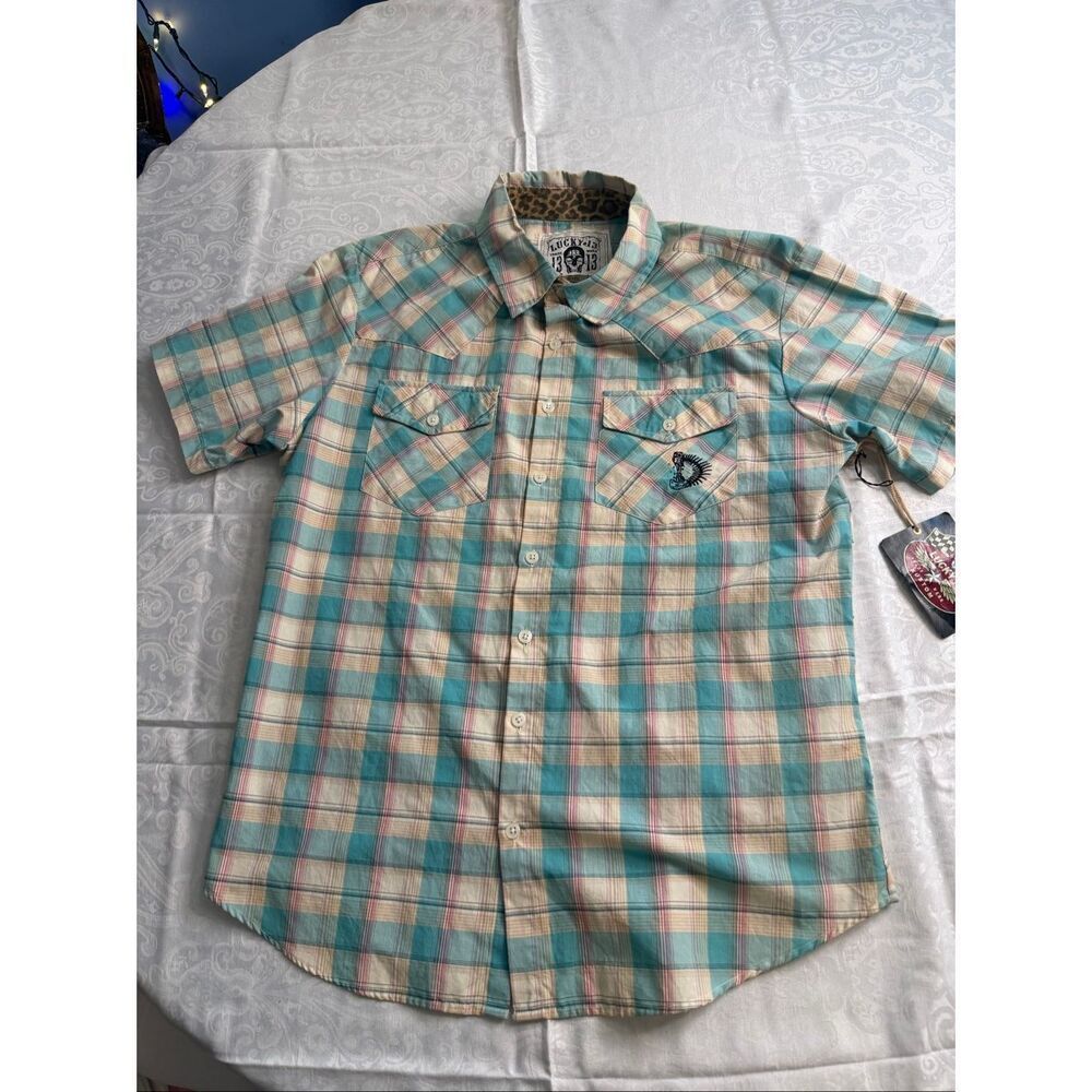 NWT Lucky 13 Men’s Plaid Short Sleeve Button Up Shirt Size 2XL New